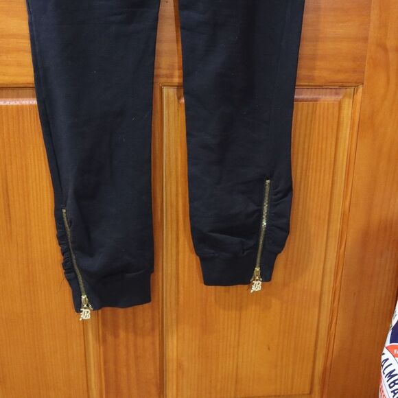 BCBG Maxazria Black Pull On Jogger Vintage Y2K Gold Bling Zipper Pants LG - Picture 13 of 16
